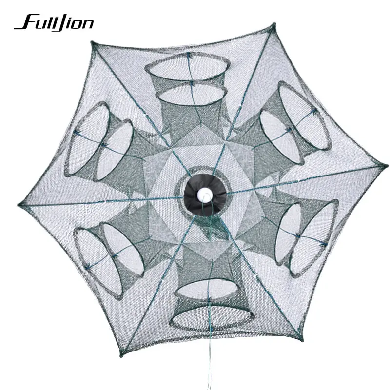 Fulljion рыболовные сети Складные портативные автоматические нейлоновые литые сети ловушка для креветок воблер литая сетчатая Ловушка с несколькими отверстиями - Цвет: 6 Sides  12 Holes