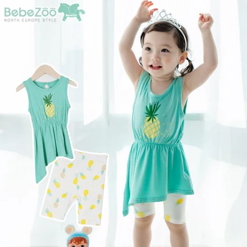 2 шт. комплект Летний стиль с рисунком ананаса зеленый платье и Леггинсы для девочки 1-3years