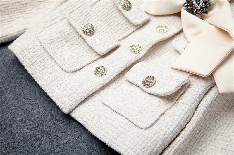 Топ Модный дизайнерский женский подиумный комплект осень зима бант украшение короткая шерстяная куртка и юбка-карандаш костюм комплект