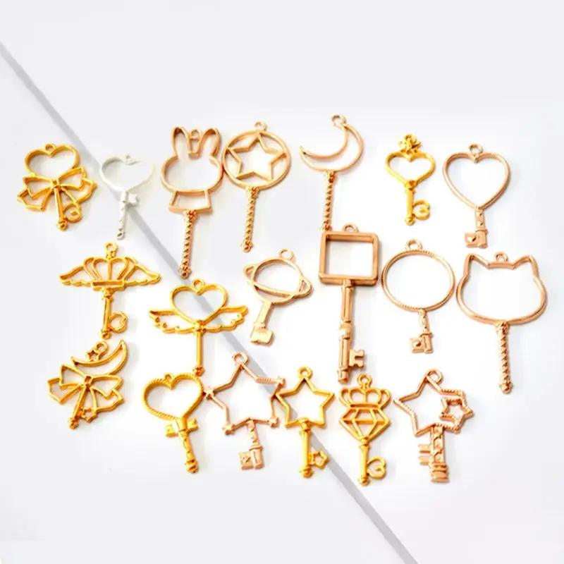 

19pcs/set Key Star Moon Metal Frame Charm Pendant Bezel Setting UV Resin Epoxy Jewelry DIY Charm Accessories Handmade
