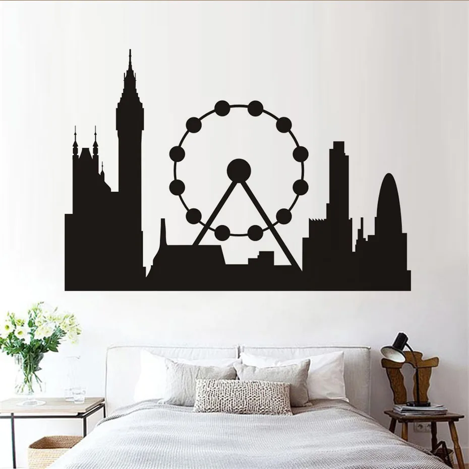 London Landmark Ferris Wheel Silhouette Vinyl Wall Art Decals Living