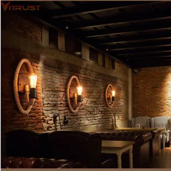 

VITRUST Rope Wall Lamps for Home Vintage Industrial Lighting Fixtures Cafe Bar Aisle Sconces Bedroom Hallway Edison Bulb Lights