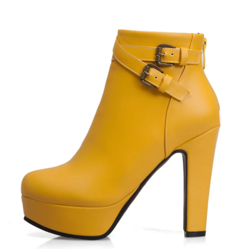 Botas cortas con plataforma para mujer, botines sexys de tacón alto, en  color negro, rojo, amarillo y blanco, talla grande 48|Botas hasta el  tobillo| - AliExpress