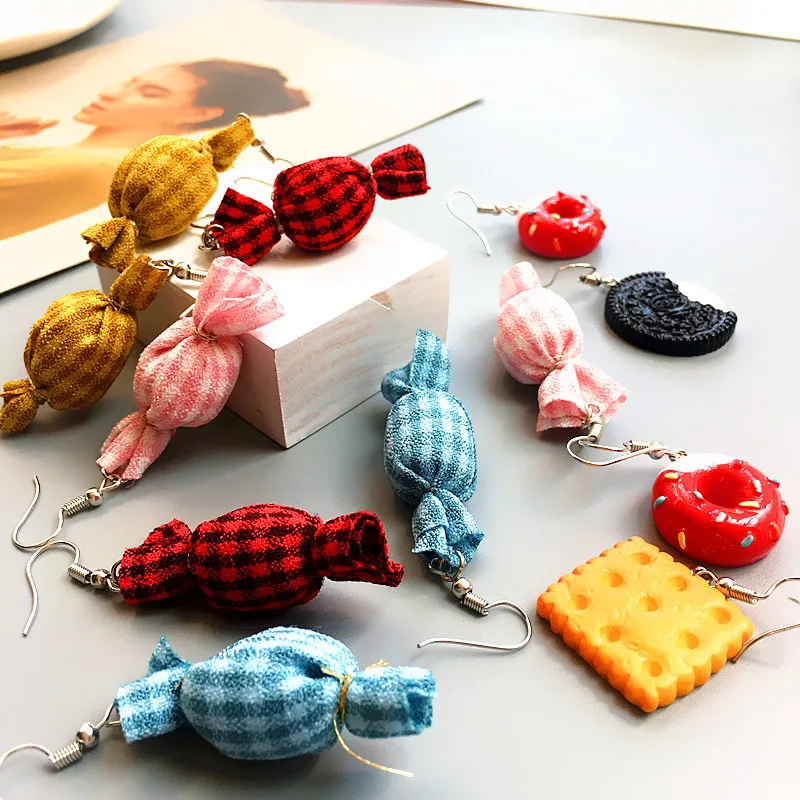 

Harajuku Korea Sweet Fabric Candy Drop Earrings Lovely Food Colorful Sugar Earrings For Girl Funny Jewelry birthday gift