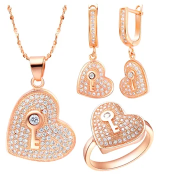 

Heart Love Rose Gold Color Cubic Zirconia White Gold Color Wedding Accessories Cute Oval And Round Micro Pave Crystal Jewelry