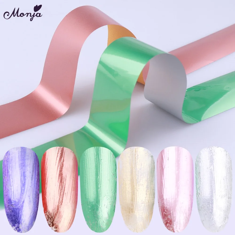 

Monja 10 Sheets 2.5*50cm Colorful Nail Art Foil Stickers Holographic Laser Glitter Starry Sky Transfer Decals 3D DIY Decorations