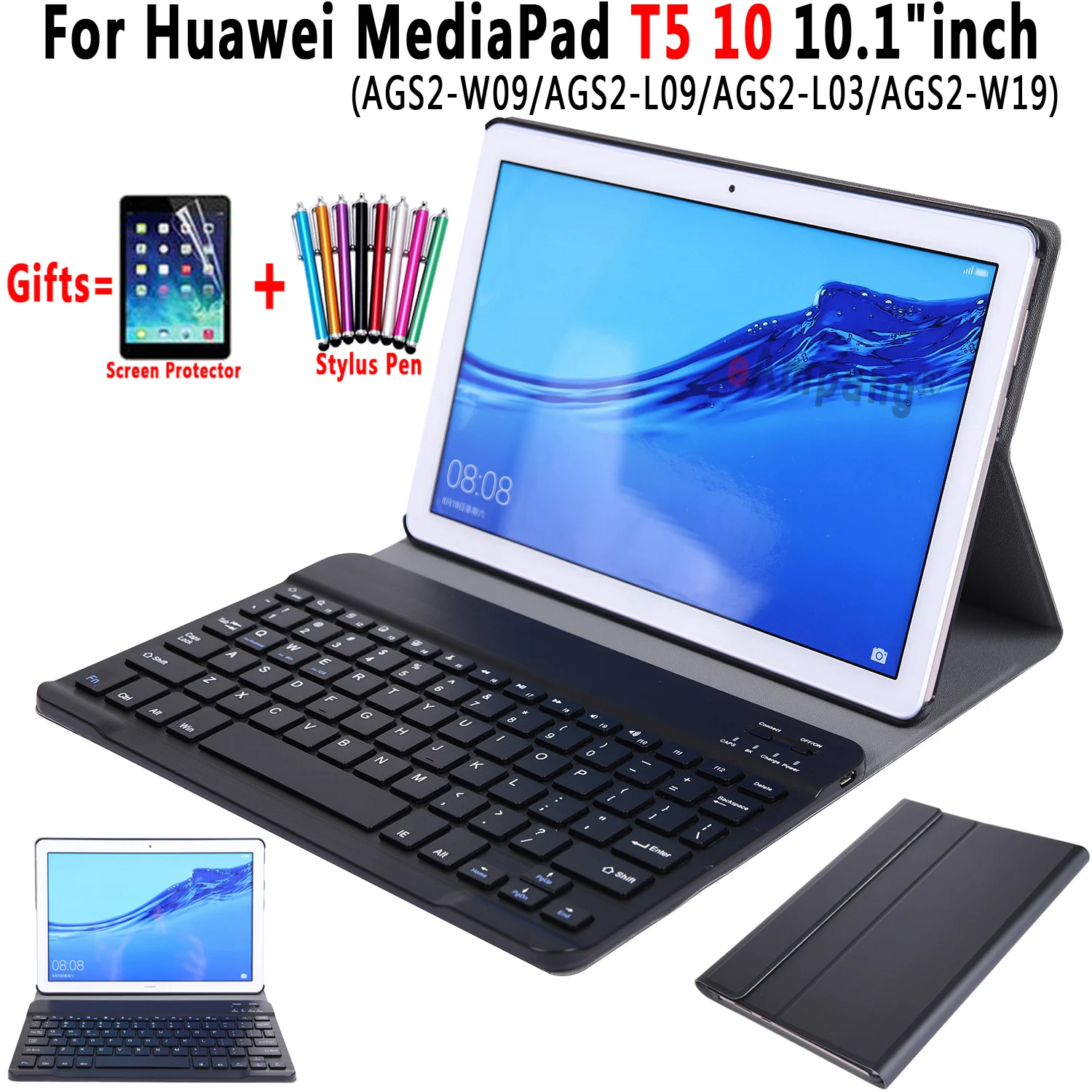 Najtaniej Dla Huawei MediaPad T5 10 obudowa na klawiaturę 10.1 cala AGS2 W09 AGS2 L09 AGS2 L03 Slim klawiatura Bluetooth skórzany pokrowiec Funda