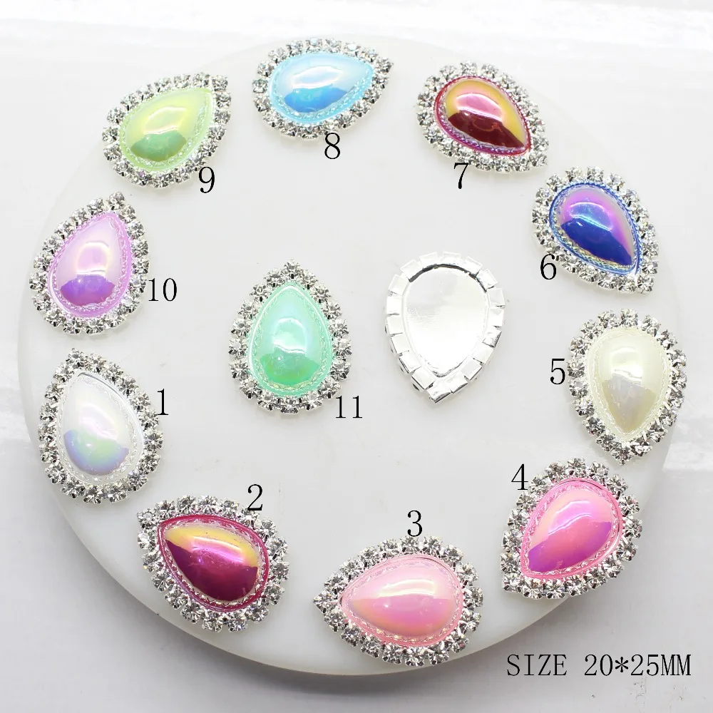 

ZMASEY 10pcs/lot Water Drop Buttons For Clothing 20*25mm Diy Fit Bow Jewelry Accessories Supplies Wedding Decoration Ab Color