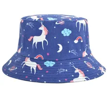 Холщовая хлопковая Панама с единорогом для женщин и мужчин, синяя черная Повседневная мультяшная шляпа с принтом для взрослых, Панама, Прямая поставка