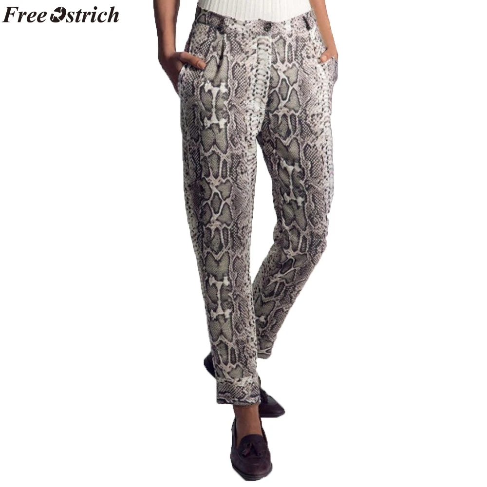 

FREE OSTRICH Fashion 2019 New Women Fashion Sexy Snake Print Pocket Zippers Leggings Long Loose Slim Pants High Quality Gift