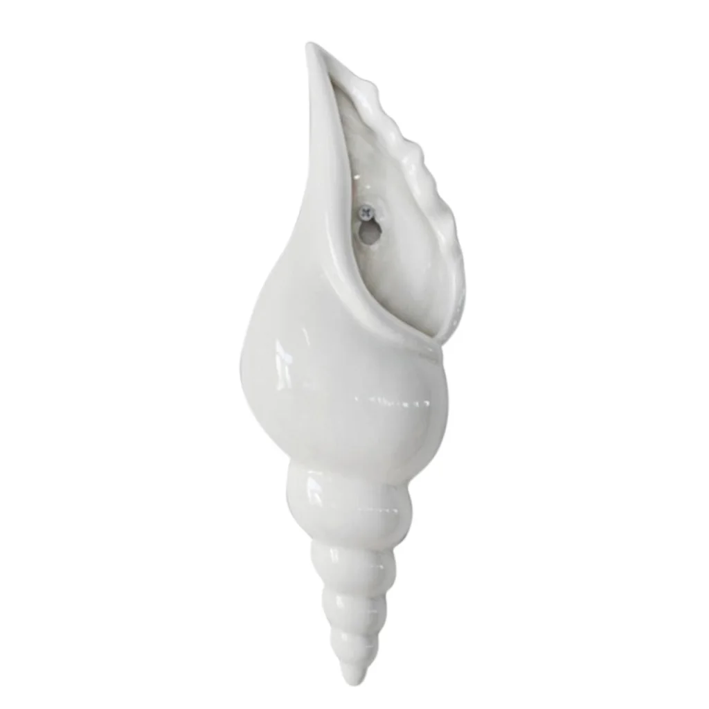 3x Modern White Ceramic Sea Shell Conch Flower Vase Wall Hanging Home Decor