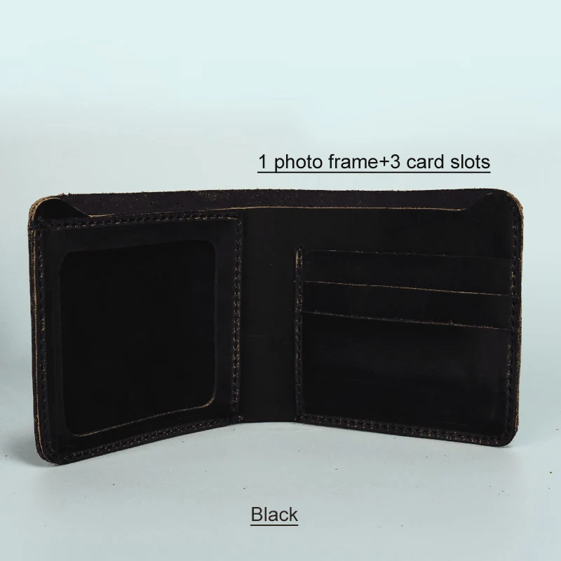 Ручной работы сплошной цвет черный/коричневый Пояса из натуральной кожи Винтаж Организатор Для мужчин бумажник RFID ID Портмоне визитница - Цвет: Black foto frame