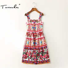 Truevoker летнее дизайнерское платье больших размеров женские многоцветные высокого качества с цветочным принтом спереди и пуговицами на бретельках платья