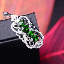 Натуральный зеленый диопсид кулон S925 серебро природным драгоценным камнем подвесное ожерелье в стиле ретро Роскошные Большие женские вечерние ювелирные изделия для девушек