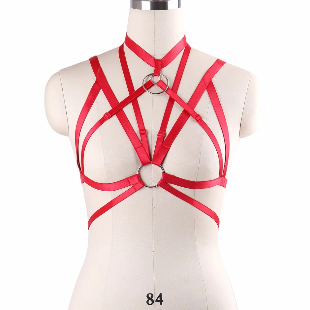 Red Harness Bra Gothic Crop Top Bodysuit Women Fetish Wear Bondage Harness Harajuku Style Big O 