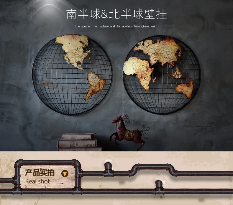 60 см большой-винтажный железный металлический глобус Карта мира Южное и Северное полушарие домашний офис бар топ крутой ретро топ декор искусство