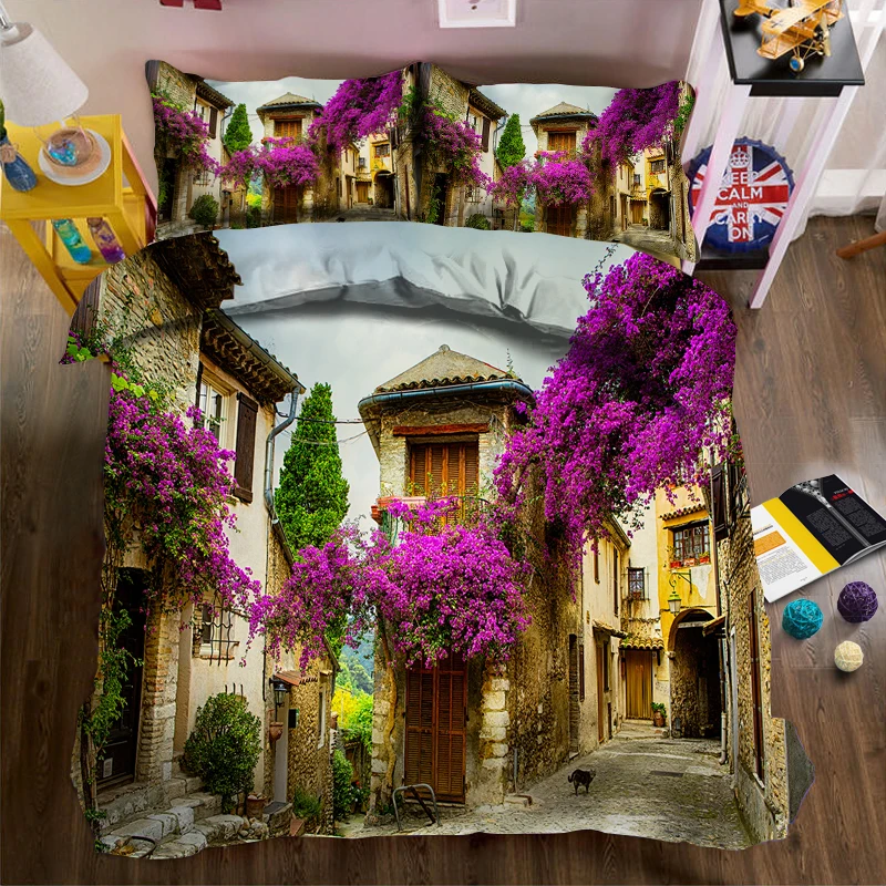 

Purple flower vines on the wall 3d effect photo bed linen can be customized photo pattern