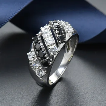 

Hutang Black White Cubic Zirconia Wedding Rings Real 925 Sterling Silver Jewelry for Women Bridal Engagement Party Ring