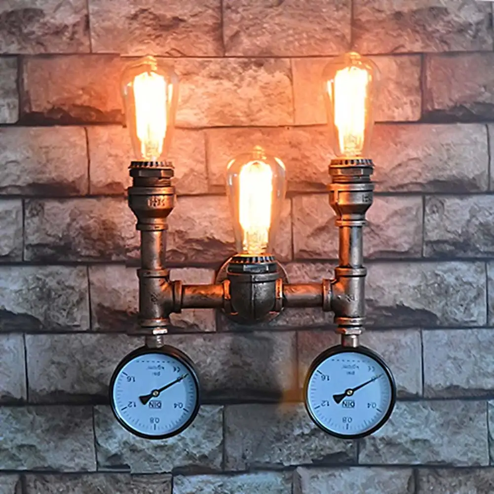 Винтажный промышленный настенный светильник с водопроводными трубами в стиле ретро E27 Эдисона из кованого железа в стиле стимпанк, настенный светильник с акцентом для прикроватной кровати кафе