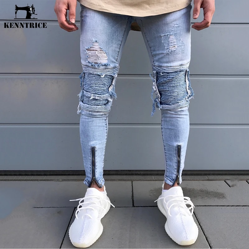 KENNTRICE Spring Mens Skinny Jeans Hip Hop Autumn Motocycle Denim Long