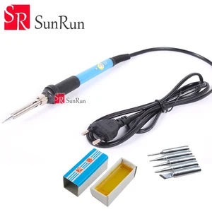 60 Вт 220 В ЕС электрический Регулируемый температурный Сварочный припой паяльник сварочный инструмент + 5 шт. железные наконечники + канифоль - изображение