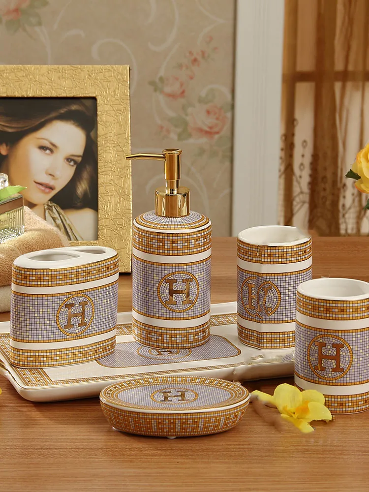 

Porcelain Liquid Soap Dispensers porcelain "H" mark mosaic design oval shape Six-piece Set / Five-piece Set bathroom accessories