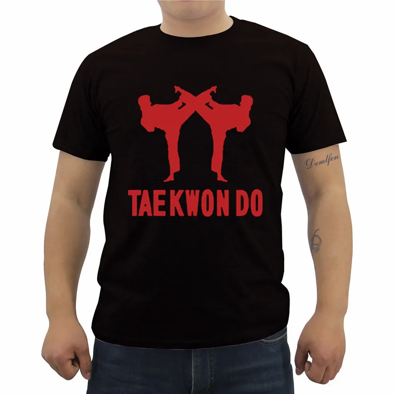 Новинка Tae Kwon Do футболка для тхэквондо мужская футболка для боевых искусств Повседневная мужская футболка с круглым вырезом и коротким рукавом Уличная одежда - Цвет: black