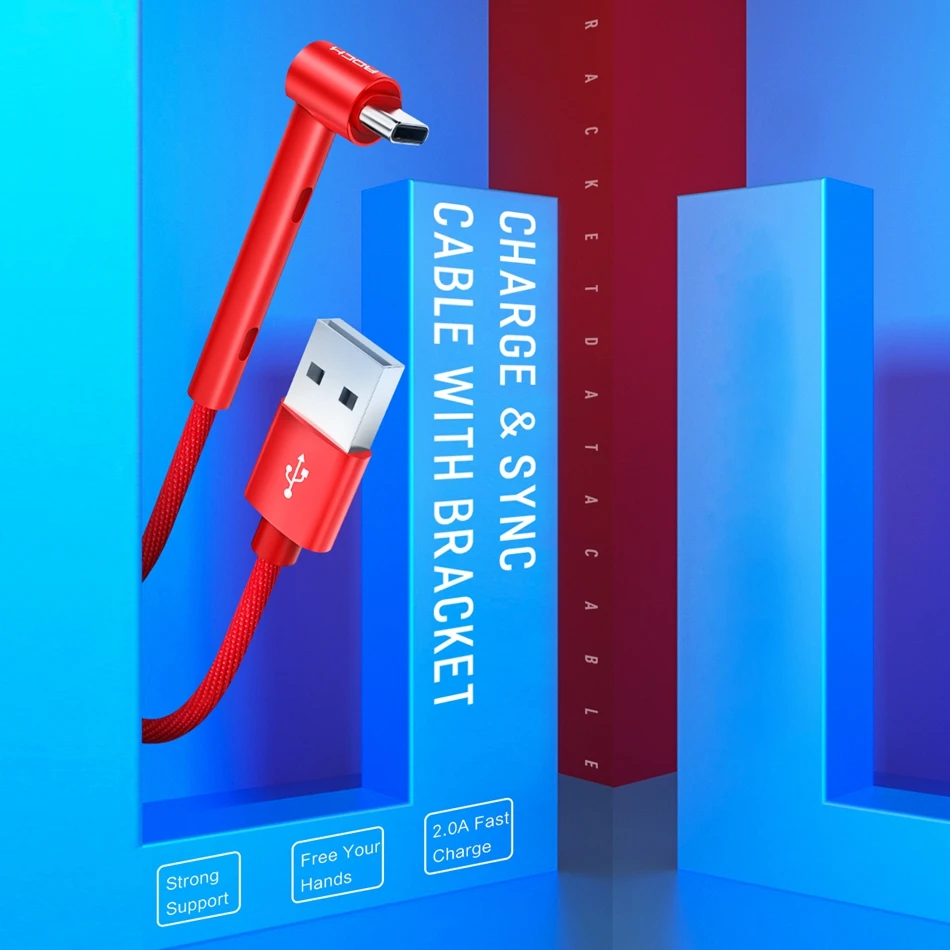 Кабель usb type-C для samsung Galaxy S9 S8 Plus, ROCK One Plus, 1,2 м, USB C 2A, быстрая зарядка, кронштейн, подставка, держатель, USB кабель для зарядного устройства