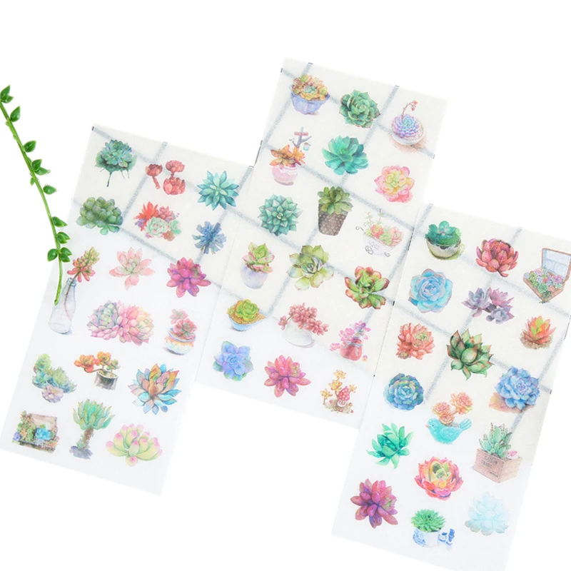 15packs/lot Creative Succulent Plants Diy Decorative Scrapbooking Stickers Transparent Pvc Diary