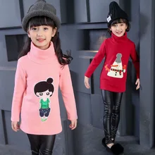 Girls Winter T shirt Long Sleeves with Velvet Cotton Cartoon Kids Turtleneck Children s Girls Sweatshirts