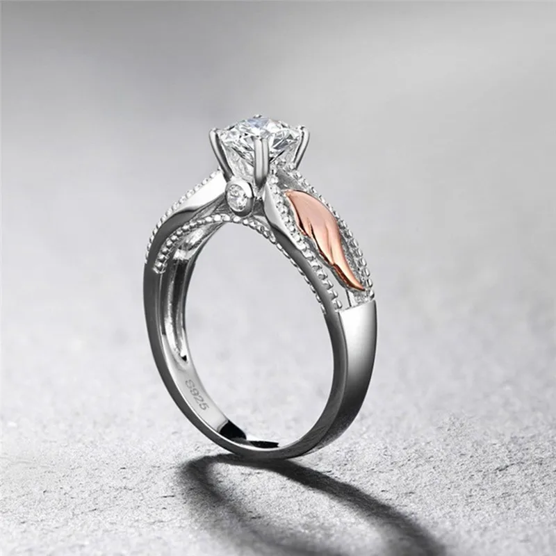 BOAKO New Four Claw CZ Wedding Rings Silver /Rose Gold Angel Wings Rings for Women Dropship bague acier inoxydable pour femme