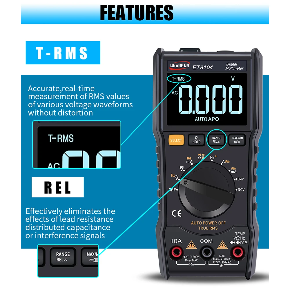 WinAPEX ET8104 Цифровой мультиметр профессиональный тестер портативный автоматический измерительный мультиметр Напряжение Ток Емкость Сопротивление