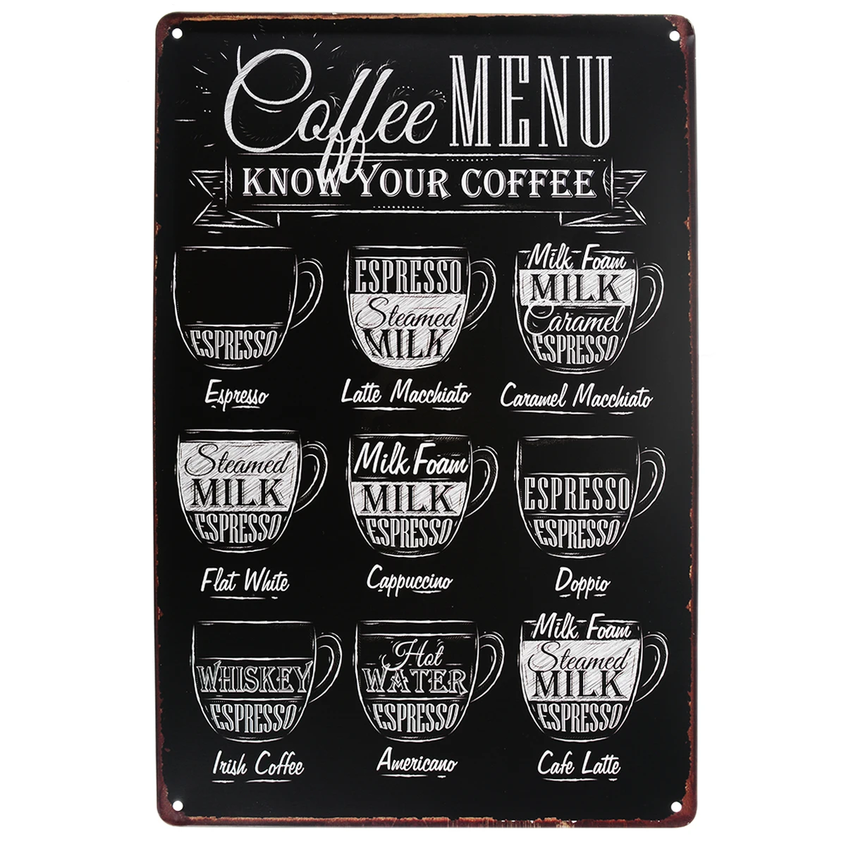 New Retro Coffee Menu Tin Sign Poster Metal Vintage Art Menu Poster Fashion  Bar Pub Cafe Wall Sign Cared Home Decor