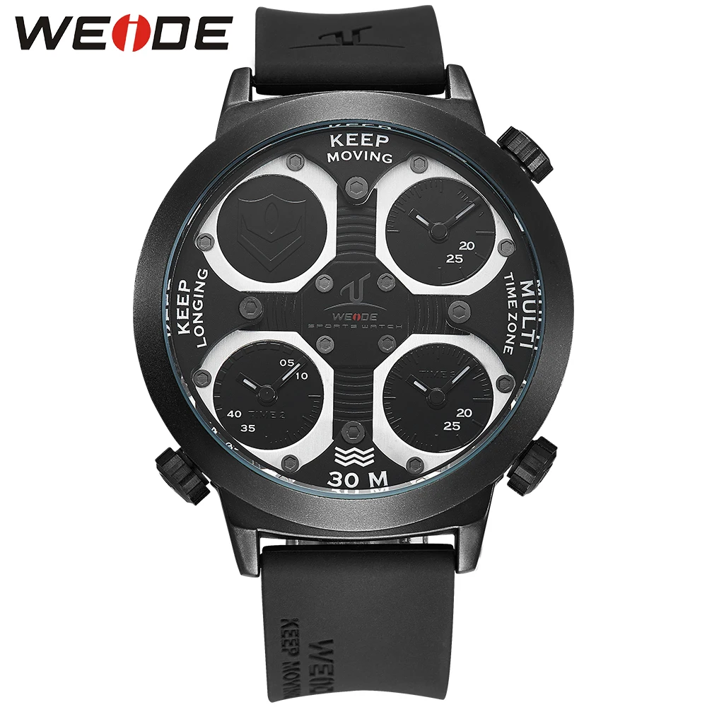 

WEIDE Watches Three Time Zone Quartz Luxury Brand Silicone Band Clock Military Wristwatch Waterproof Relogio Masculino Relojes