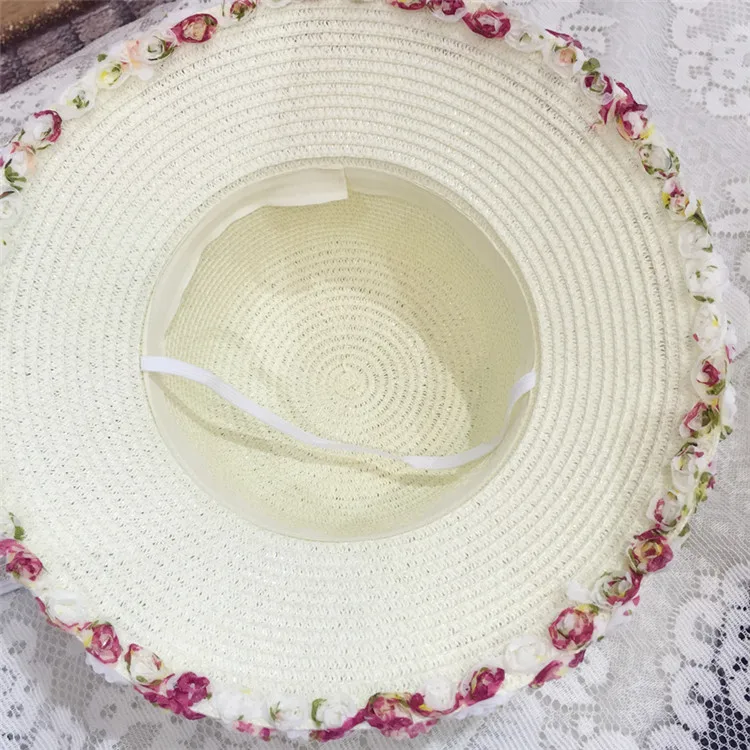 2018 Summer New Arrived Sweet Lady Lace Floral Straw Hat Outdoor Sunscreen Casual Beach Sun Hat ACA79 (13)