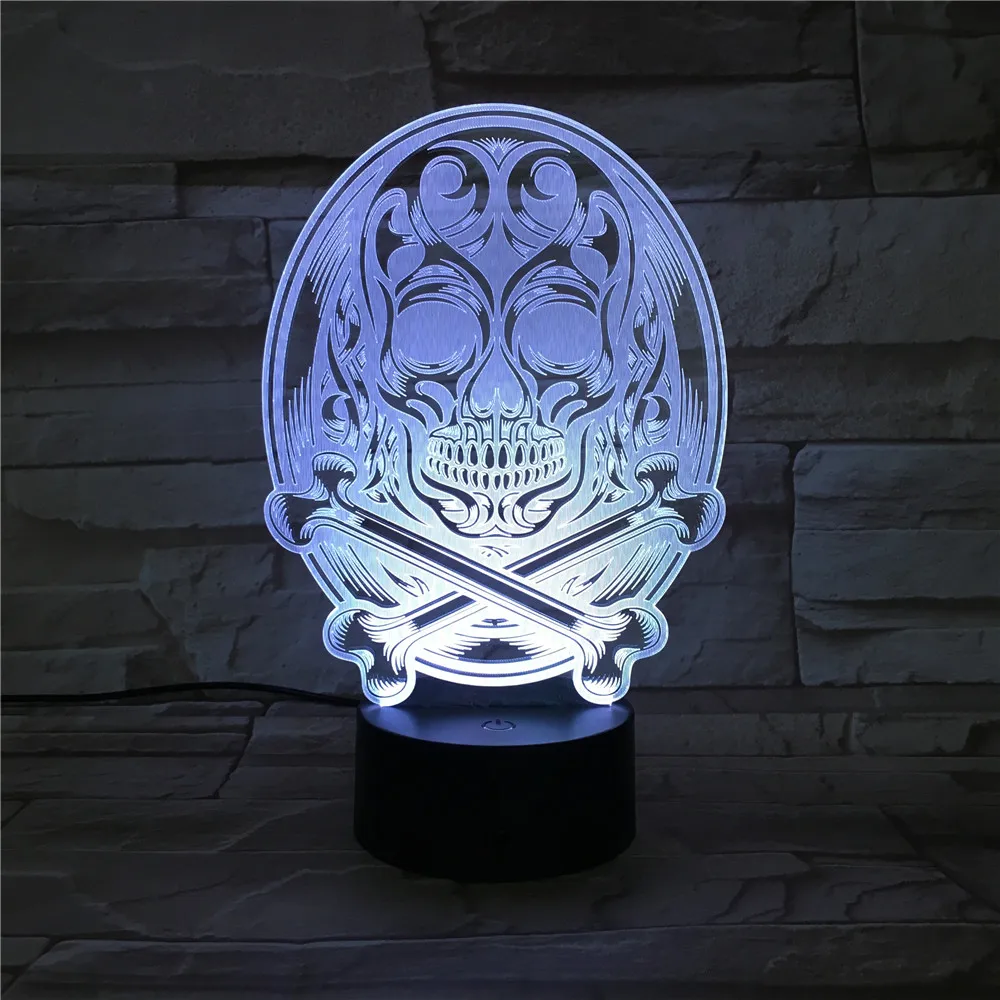 Best Skull Heads Halloween Decporation 3D Light Lamp 7 16 Colors Change Illusion 3D Night Light for Kids Room Creative Novelty Lamp