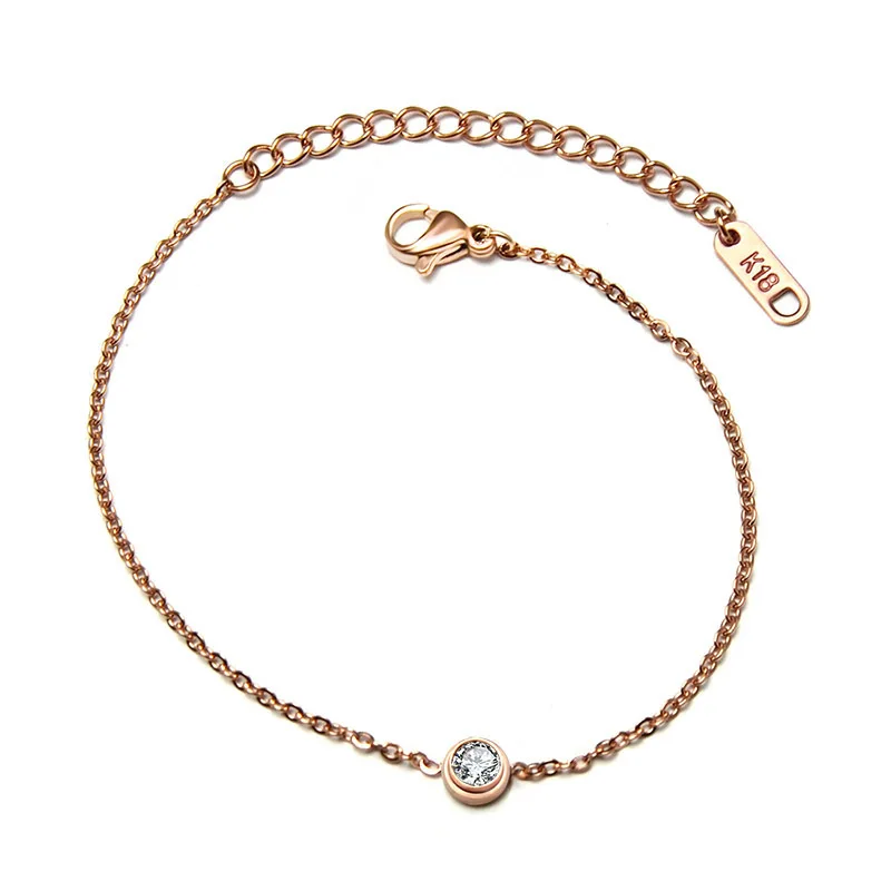 Модный браслет из розового золота с одним кристаллом, Женские аксессуары из титановой стали, ювелирные изделия