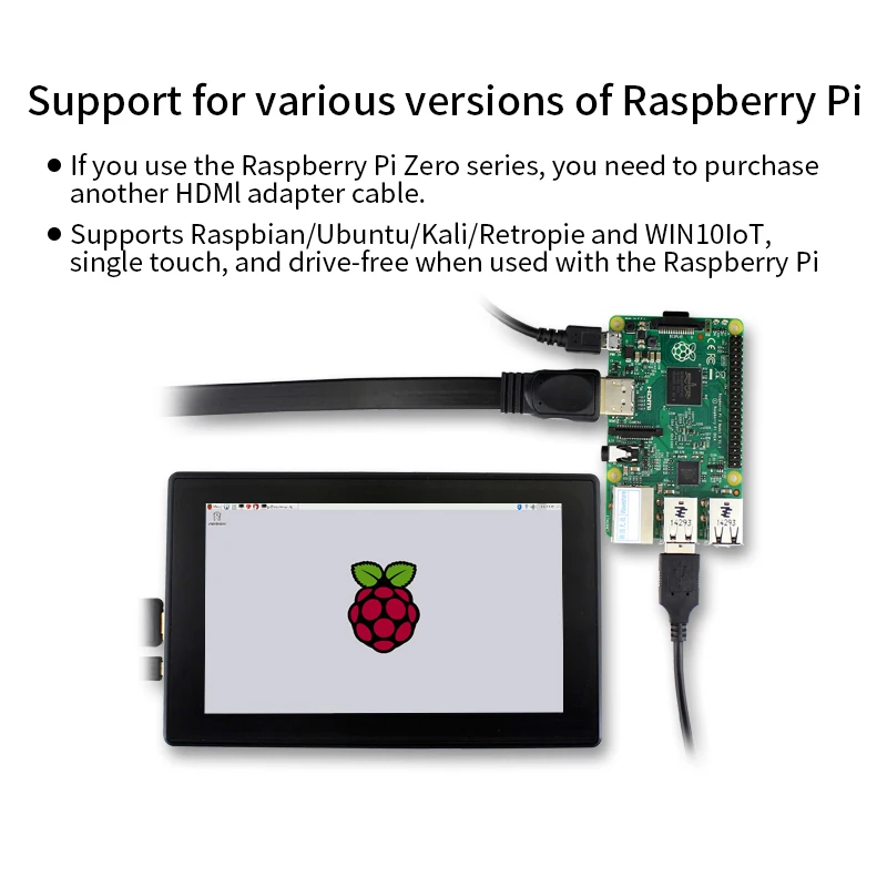 Raspberry Pi 4b 3b+ 3b 7-дюймовый дисплей с емкостным сенсорным ips экран HDMI Поддержка VGA входа