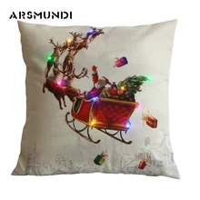 Christmas Flax Printed LED Cushion Cover Home Cotton Linen Christmas Cover Snowman Pillowcase Reindeer Decorative Pillows snowman print cushion cover pillowcase