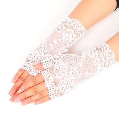 Длинные женские сексуальные кружевные перчатки без пальцев зимние белые черные женские сетчатые перчатки с открытыми пальцами перчатки с подогревом