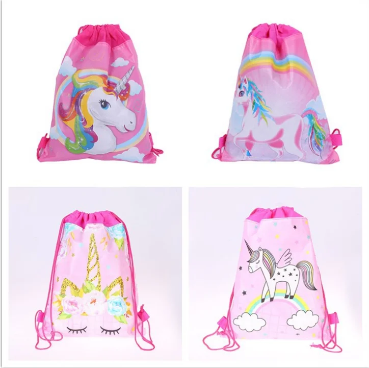 12 шт., мультяшный рюкзак с единорогом, милая детская Нетканая сумка на шнурке, сумка с карманами, детские школьные сумки для мальчиков и девочек, лучший подарок - Цвет: 12pcs mix