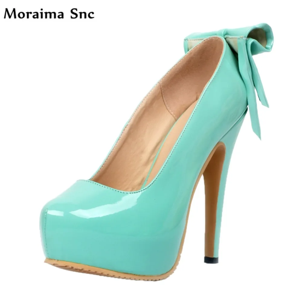 

Moraima Snc hot selling high quality sexy Round toe high platform Butterfly-knot Decoration woman stiletto heels dress pumps