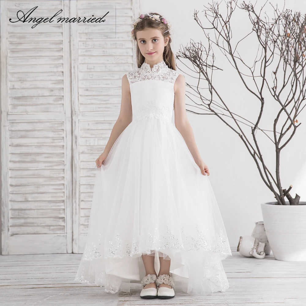 

Angel married lace flower girl dress white communion dresses tulle pageant dresses for girls vestido de daminha 2019 new