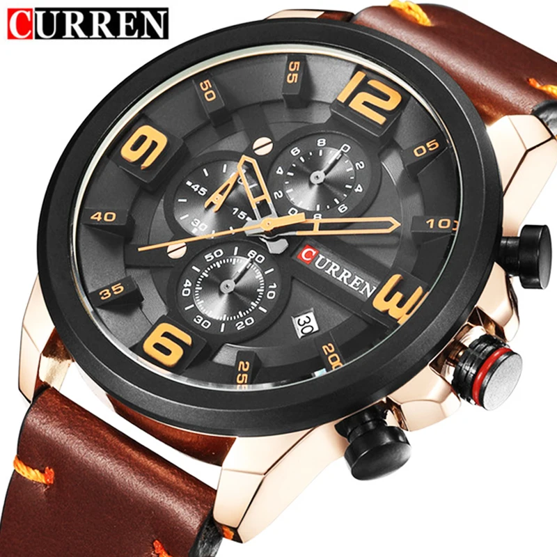 

Curren 8288 Top Chronograph Quartz Watches Men Sport Fashion Casual Watch for Men Leather Wristwatches Relogios