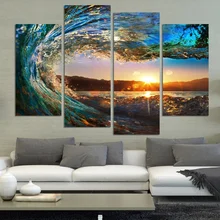 4 Panels Framed Sea wave Scenery Wall Art Pictures Print On Canvas Painting For Home Kitchen Decoration ht002