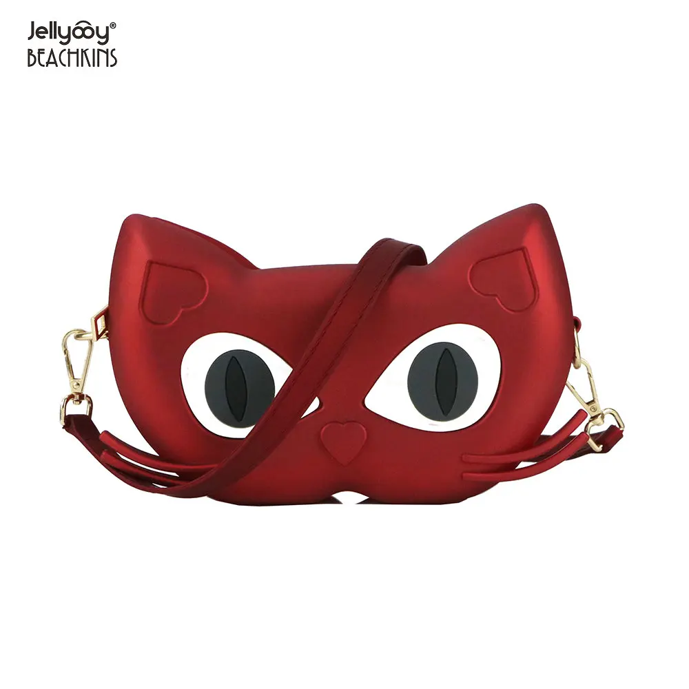 

Jellyooy Beachkins Cartoon Design Cute Kids Handbag Chic Girl Crossbody Bag Matte Plain Color Cat Ears Shape Jelly Bags