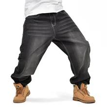 Свободные мужские джинсы с большим карманом, мешковатые джинсы в стиле хип-хоп, джинсовые шаровары размера плюс 30-42 44 46