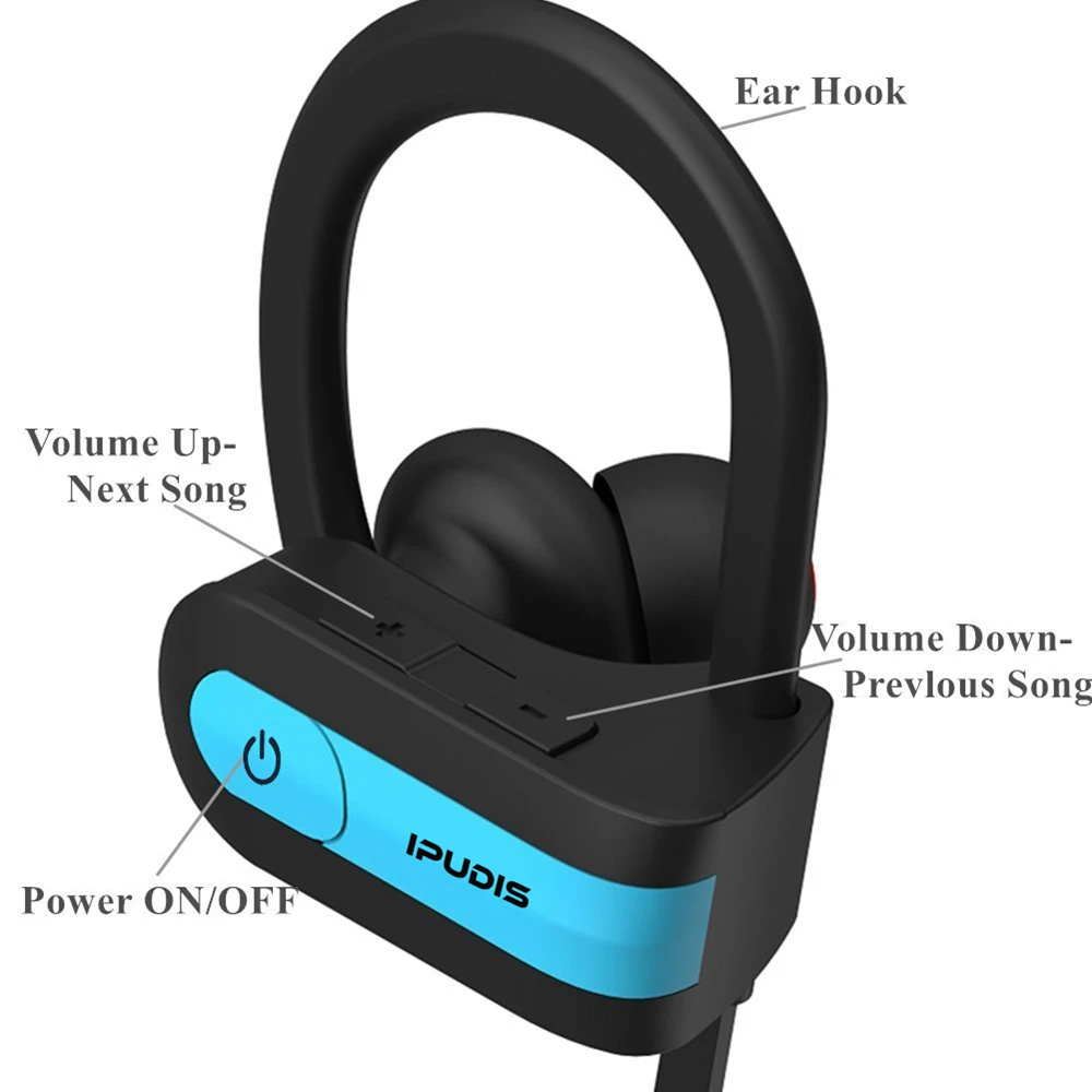 Ipudis Спорт Bluetooth наушники крюк IPX5 Водонепроницаемый Беспроводной наушников