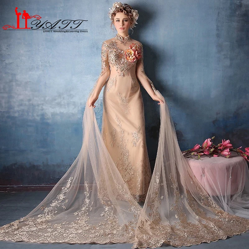 Robe De Mariage 2017 настоящая фотография новинка vestido de noiva золотые кружевные аппликации