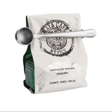 Серебряный Нержавеющая сталь Молотый кофе мерная чайная лопатка ложка с сумкой в рулоне печать